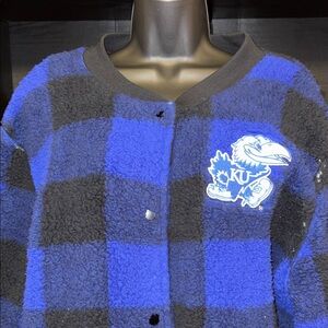VS PINK 5th & Ocean Collegiate KU Kansas University Blue /Black Plaid Jacket